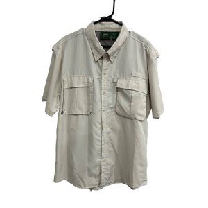 Stillwater Supply Co. Mens Beige Button-Down Short Sleeve Shirt Size L Polyester